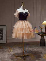 Champagne Tulle Beading Homecoming Dress