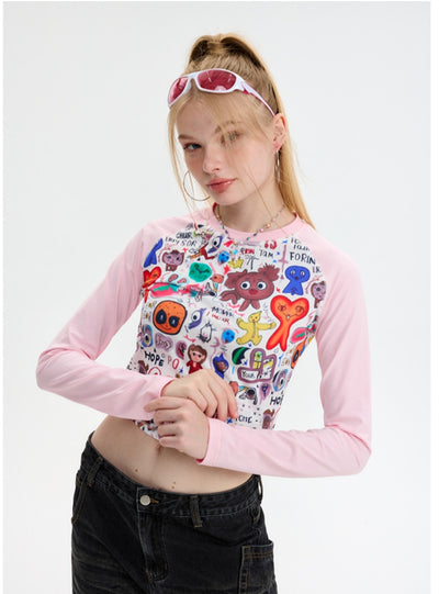 Cartoon Graffiti Printed Long Sleeve T-shirt