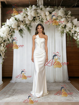 White Mermaid Satin Strapless Wedding Dress