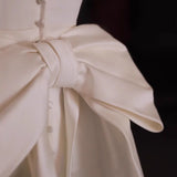 White Satin Straps Pleats Wedding Dress