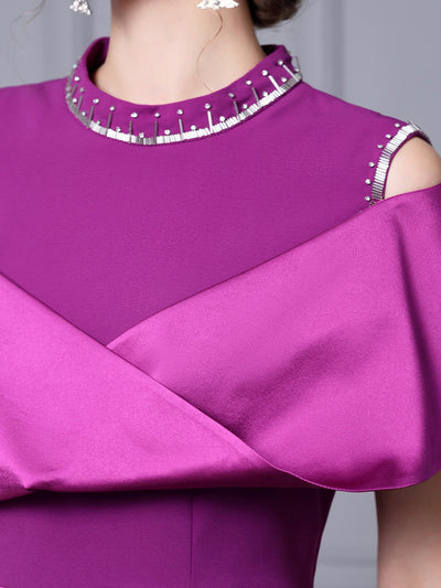 Purple Beading Split Mother Of The Bride Dress