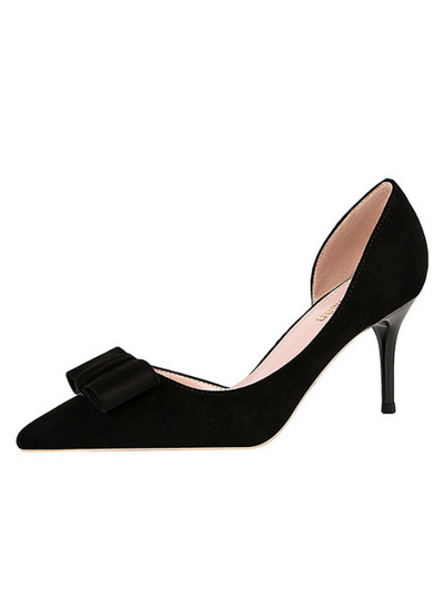 Shallow-mouthed Pointed Suede Bow Shoes
