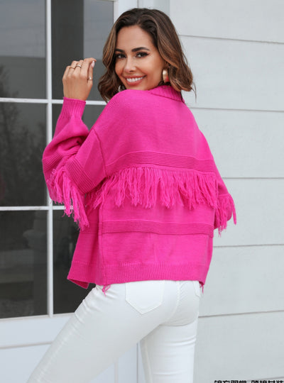 Short Knit Cardigan Fringed Sweater