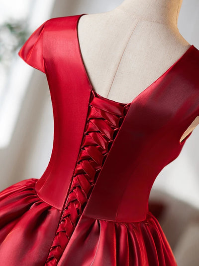 Red Satin Cap Sleeve Homecoming Dress