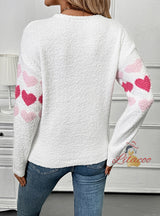 Love Pattern V-neck Long Sleeve Sweater