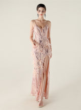 Mermaid Sequins Spaghetti Straps Feather Prom Dress