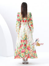 Palace Printed Breasted Lantern Sleeve Dress