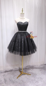 Black Tulle Sequins Sweetheart Homecoming Dress