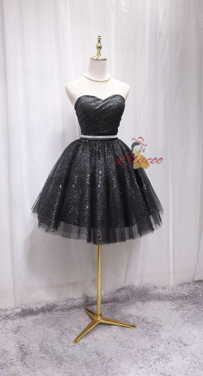 Black Tulle Sequins Sweetheart Homecoming Dress