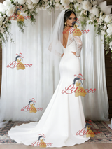 White Mermaid V-neck Long Sleeve Wedding Dress