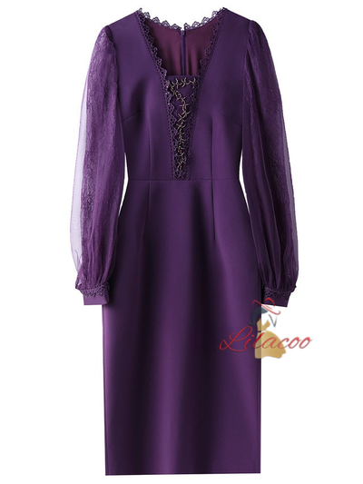 Purple Lace Beading Mother Of The Bride Dress