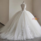 Ball Gown White Tulle Lace Strapless Wedding Dress