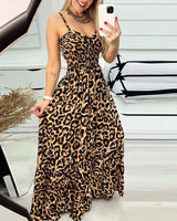 Fashion Leopard Print Suspender Backless Dress