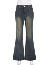 Striped High Waist Slim Retro Slim Jeans