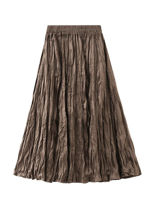 High Waist Wrinkle Middle Long Skirt