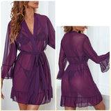 Mesh Perspective Ruffled Nightgown Pajamas