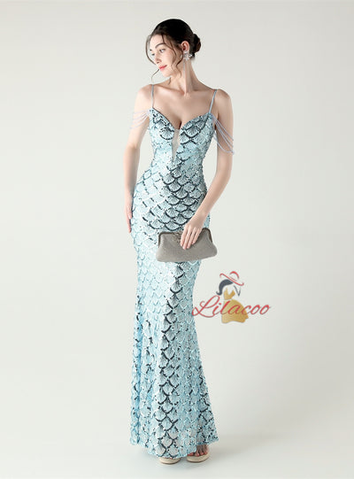 Mermaid Spaghetti Straps Beading Prom Dress