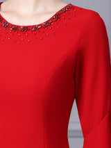 Red Long Short Sleeve Mother Of The Bride Dress