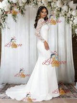 White Mermaid V-neck Long Sleeve Wedding Dress