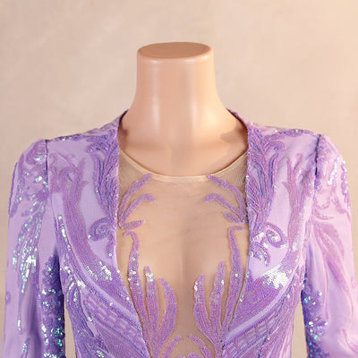 Purple Mermaid Long Sleeve Sequins Prom Dress
