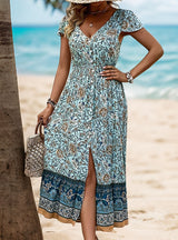 V-neck Long Backless Slit Dress