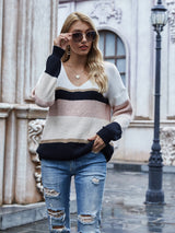 Striped V-neck Pullover Sweater