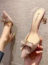 Pointed Bow Rhinestone High-heeled Sandals