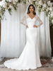 White Mermaid V-neck Long Sleeve Wedding Dress