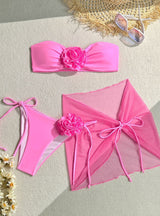 Three-piece Three-dimensional Flower Strap Beach Swimsuit