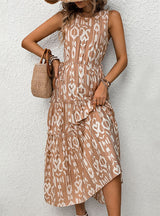 Sleeveless Solid Color Hollow Stitching Print Dress