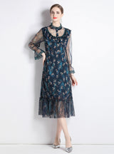 Printed Floral Palace Style Slim Dress