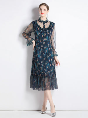 Printed Floral Palace Style Slim Dress