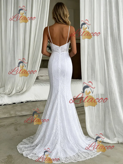 White Mermaid Spaghetti Straps Wedding Dress
