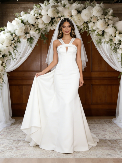 White Mermaid Straps Wedding Dress