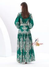 Palace Lantern Sleeve Button Print Dress