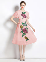 Mesh Sequins Lotus Leaf Sleeve Dress