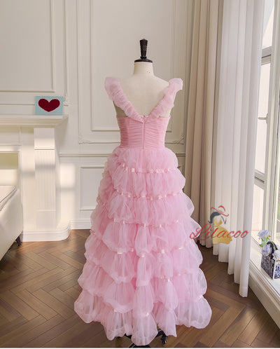 Pink Tulle Tiers Princess Prom Dress