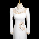 White Mermaid High Neck Sequins Lace Prom Dress