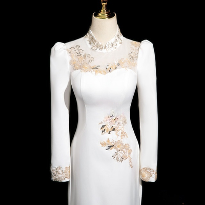 White Mermaid High Neck Sequins Lace Prom Dress