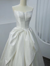 White Satin Strapless Wedding Dress
