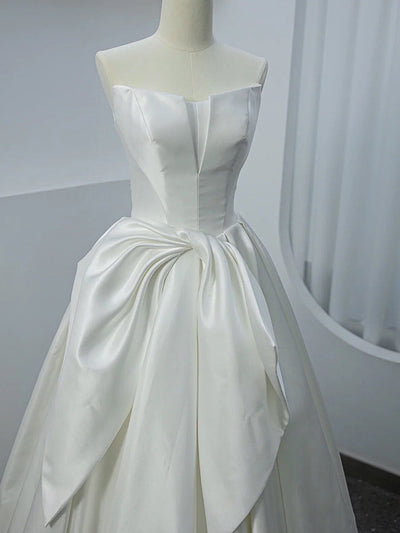 White Satin Strapless Wedding Dress