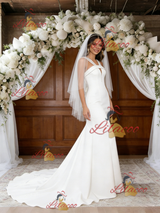 White Mermaid Straps Wedding Dress