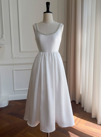 White Straps Beading Short Dress