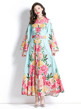 Long-sleeved Palace Horn Sleeve Print Dress