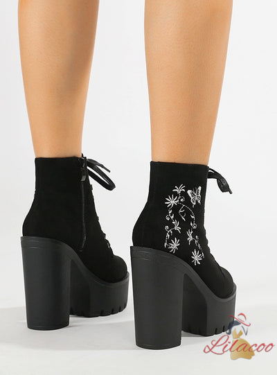 Flower Embroidery Thick-soled Tetro Boots