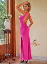 Solid Color Slim Backless Split Dress