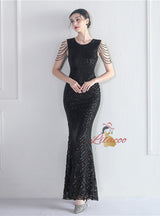 Mermaid Scoop Sequins Sleeveless Beading Prom Dress