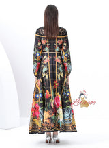 Retro Breasted Lace Print Dress