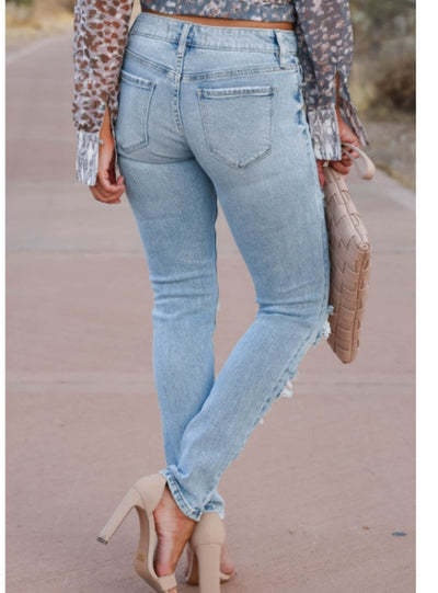 Women Washed Hole Pencil Jeans