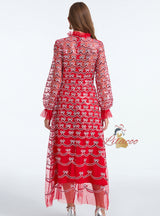 Embroidered Beaded Banquet Long Sleeve Dress